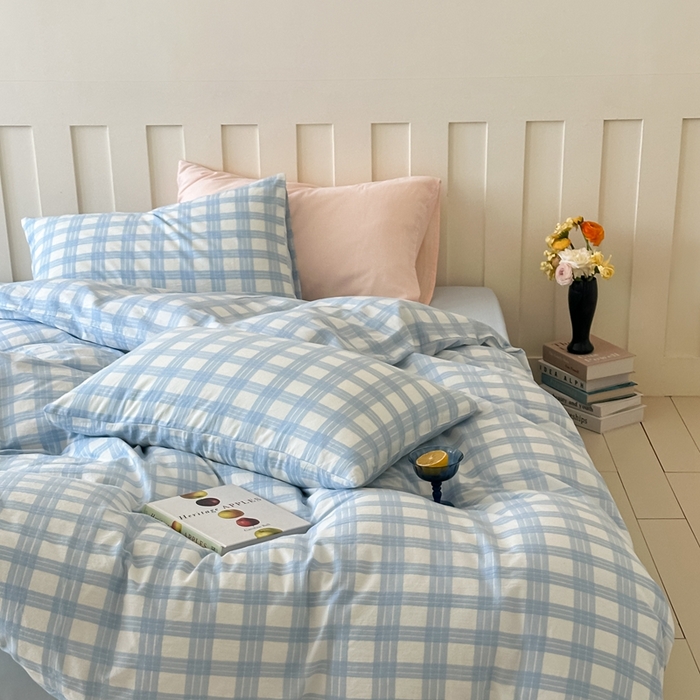 小春日和 2025新款色织双层纱提花亲肤柔软贴身提花人字纹面料四件套 漫野 蓝