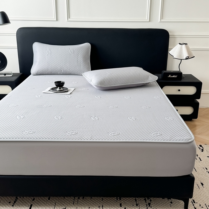 91家纺网 家纺一手货源 找家纺 卡罗兰 2025新款豆豆凉席小冰熊床裙床笠款 绅士灰-床笠