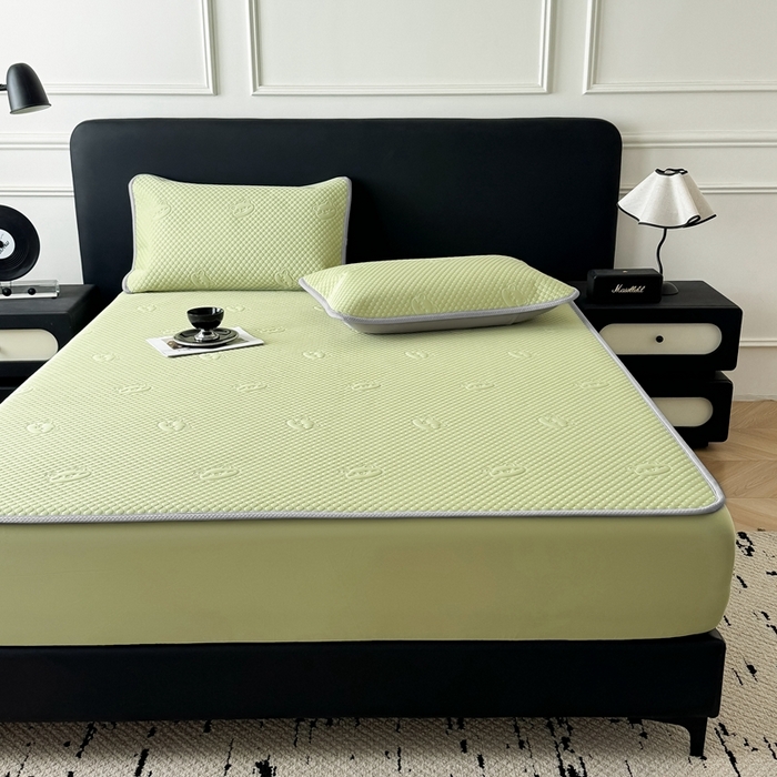 91家纺网 家纺一手货源 找家纺 卡罗兰 2025新款豆豆凉席小冰熊床裙床笠款 水绿-床笠