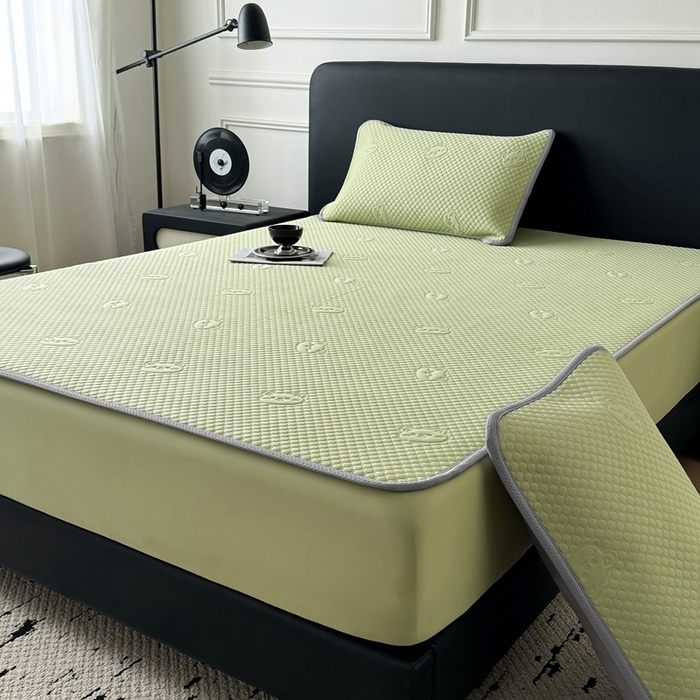 91家纺网 家纺一手货源 找家纺 卡罗兰 2025新款豆豆凉席小冰熊床裙床笠款 水绿-床笠