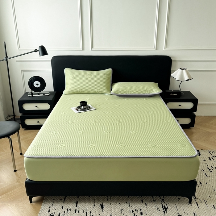 91家纺网 家纺一手货源 找家纺 卡罗兰 2025新款豆豆凉席小冰熊床裙床笠款 水绿-床笠