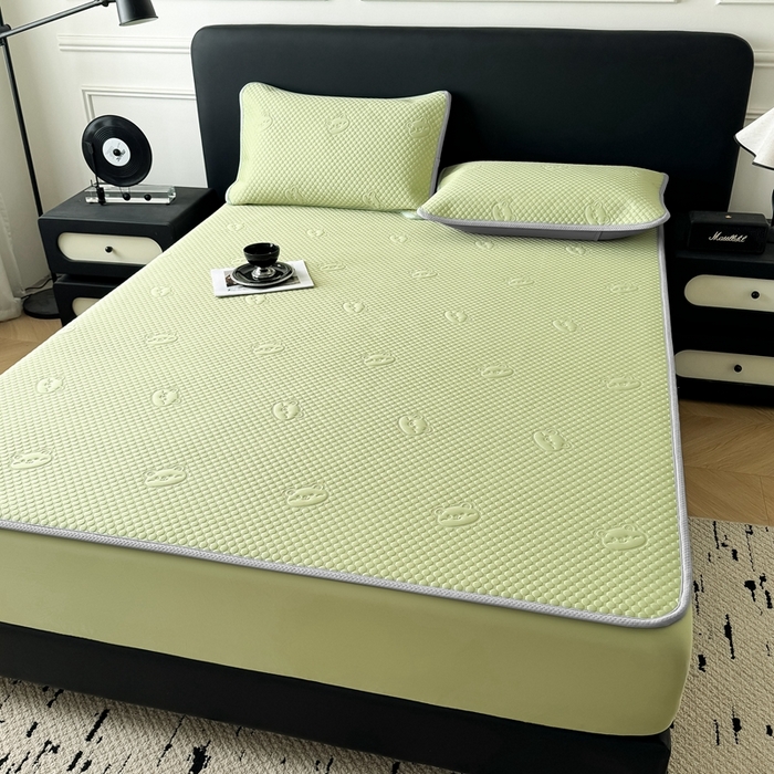 91家纺网 家纺一手货源 找家纺 卡罗兰 2025新款豆豆凉席小冰熊床裙床笠款 水绿-床笠