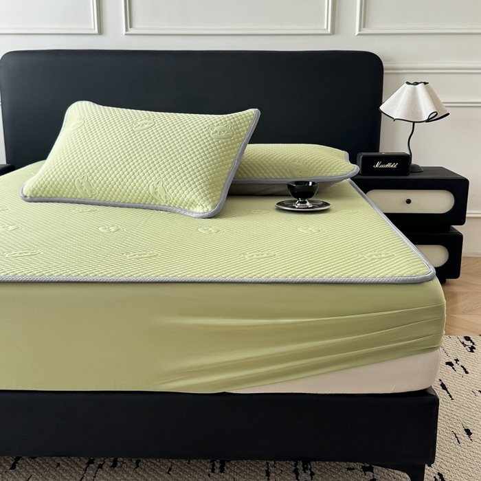 91家纺网 家纺一手货源 找家纺 卡罗兰 2025新款豆豆凉席小冰熊床裙床笠款 水绿-床笠