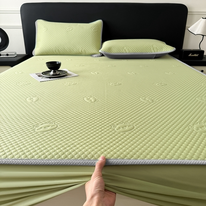 91家纺网 家纺一手货源 找家纺 卡罗兰 2025新款豆豆凉席小冰熊床裙床笠款 水绿-床笠