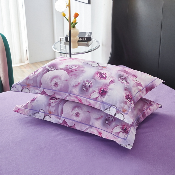 91家纺网 家纺一手货源 找家纺 雲归梦 2025春夏新款全棉纯棉5D数码印花四件套 蝴蝶仙子-紫