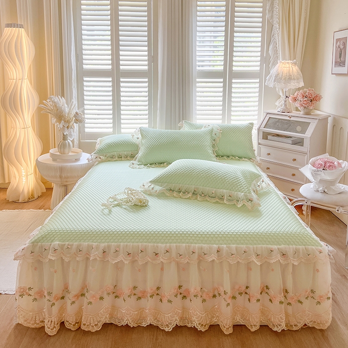 91家纺网 家纺一手货源 找家纺 （总）网红馆（ck家纺） 2025新款凉感蕾丝花边床裙款豆豆席凉席-艾薇儿