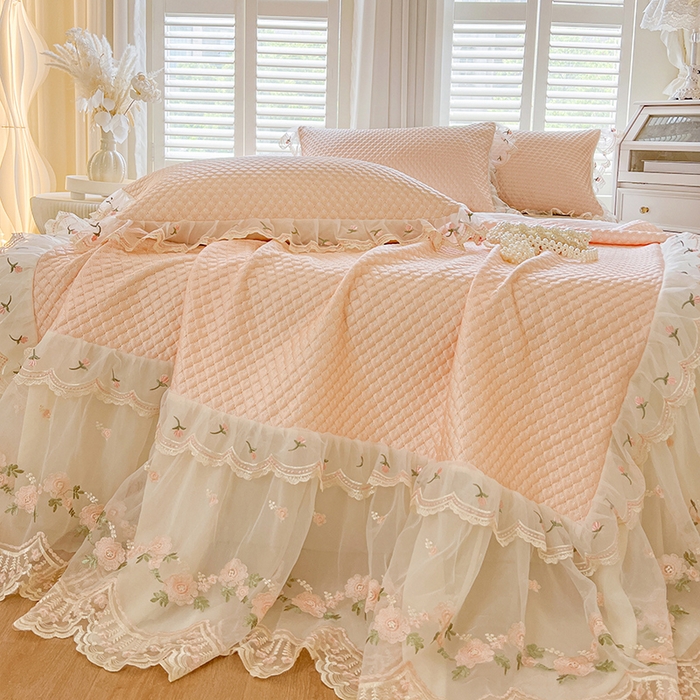 网红馆（ck家纺） 2025新款凉感蕾丝花边床裙款豆豆席凉席-艾薇儿 艾薇儿-玉