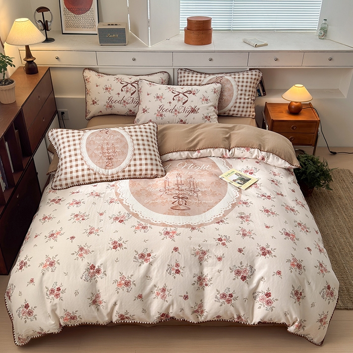 91家纺网 家纺一手货源 找家纺 （总）RYB红黄兰 2025新款设计师原创全棉纯棉有氧双层纱大版数码贝壳边四件套