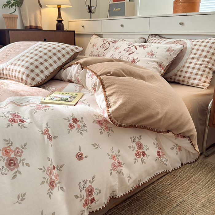 91家纺网 家纺一手货源 找家纺 （总）RYB红黄兰 2025新款设计师原创全棉纯棉有氧双层纱大版数码贝壳边四件套