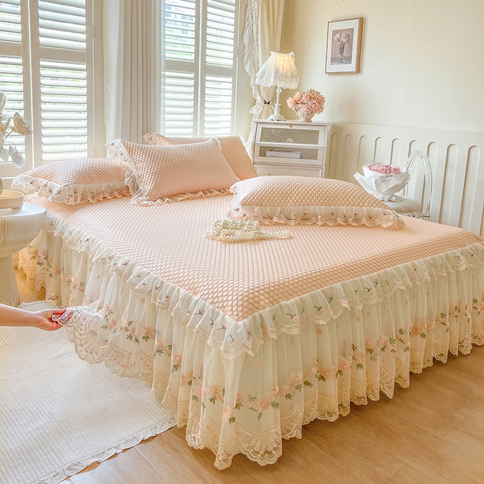 91家纺网 家纺一手货源 找家纺 （总）网红馆（ck家纺） 2025新款凉感蕾丝花边床裙款豆豆席凉席-艾薇儿