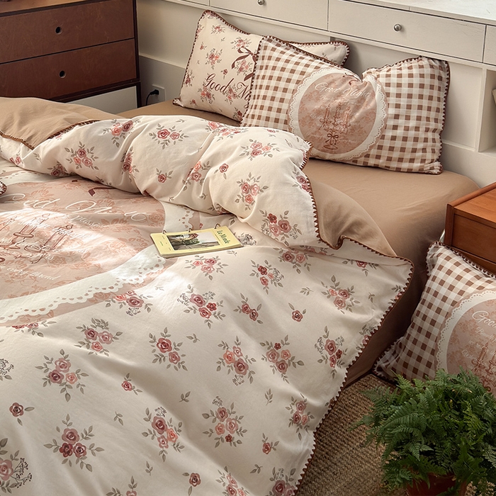 91家纺网 家纺一手货源 找家纺 （总）RYB红黄兰 2025新款设计师原创全棉纯棉有氧双层纱大版数码贝壳边四件套