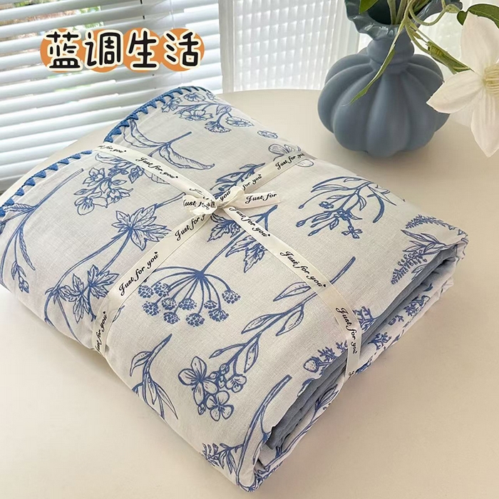 91家纺网 家纺一手货源 找家纺 RYB红黄兰 2025新款全棉大版双层纱贝壳边四件套 蓝调生活