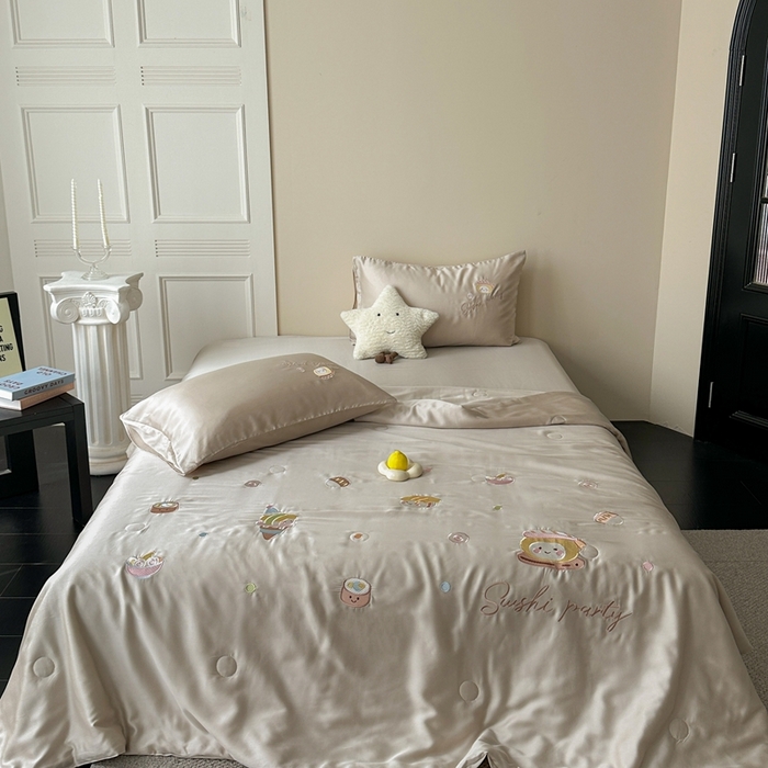 91家纺网 家纺一手货源 找家纺 （总）柚子YOUTH 2025新款60S兰精天丝绣花大豆夏被四件套