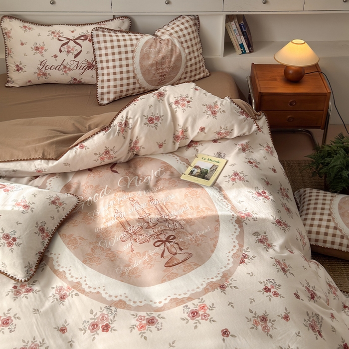 RYB红黄兰 2025新款全棉大版双层纱贝壳边四件套 复古玫瑰