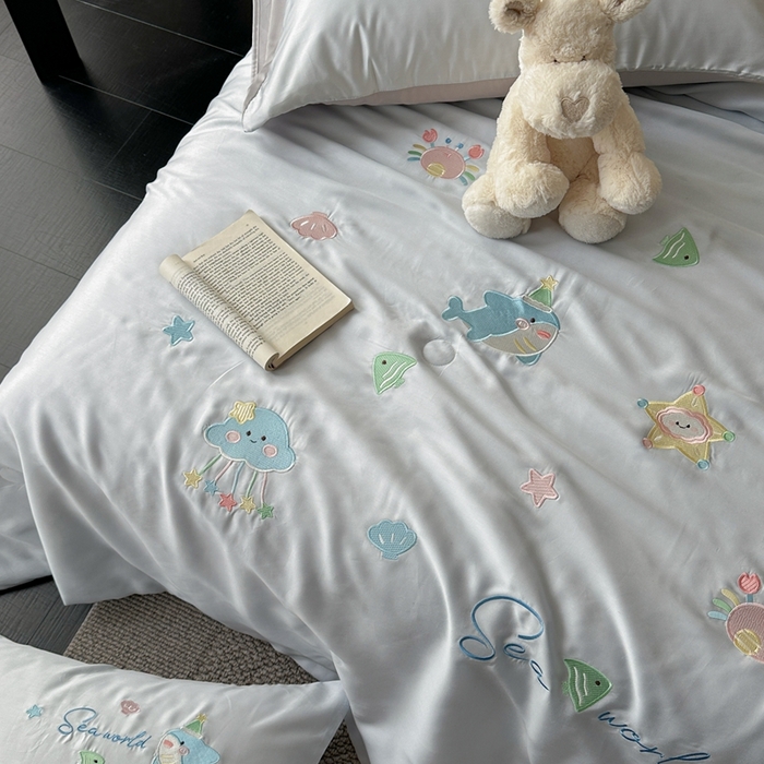 91家纺网 家纺一手货源 找家纺 （总）柚子YOUTH 2025新款60S兰精天丝绣花大豆夏被四件套