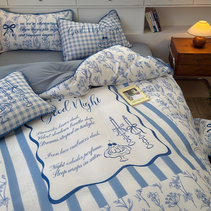 RYB红黄兰 2025新款全棉大版双层纱贝壳边四件套 蓝调生活