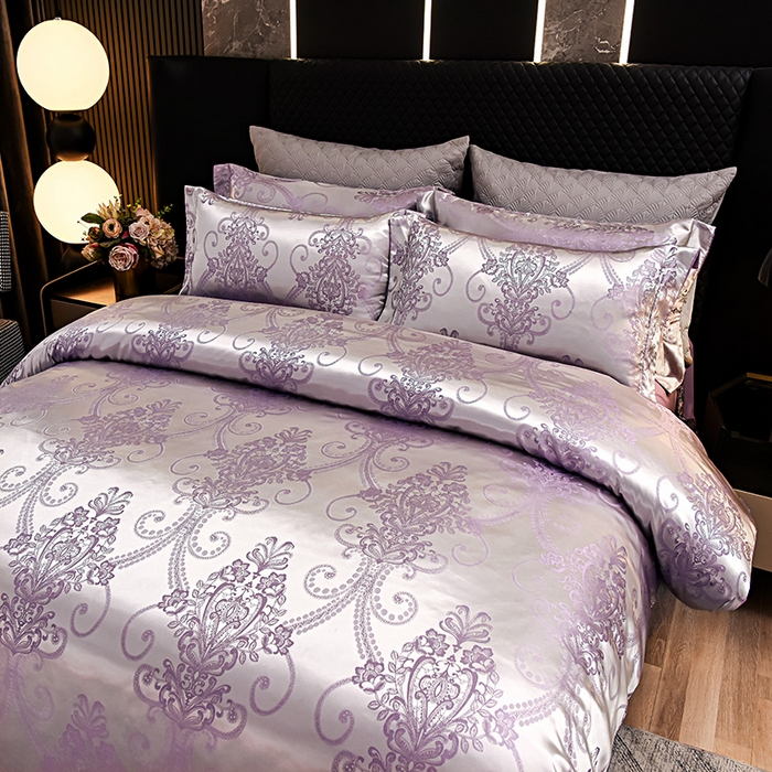 91家纺网 家纺一手货源 找家纺 优美 2025新款高克重贡缎提花四件套系列 伯爵-紫金