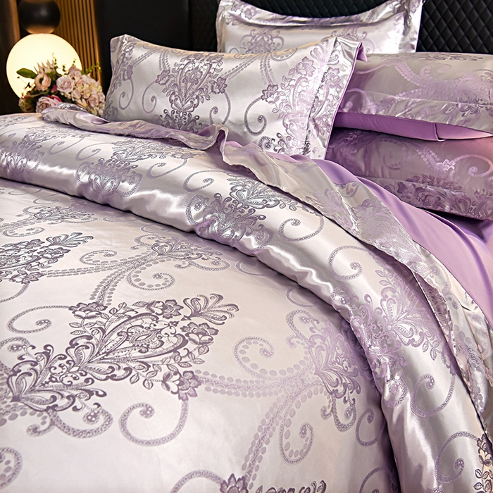 91家纺网 家纺一手货源 找家纺 优美 2025新款高克重贡缎提花四件套系列 伯爵-紫金