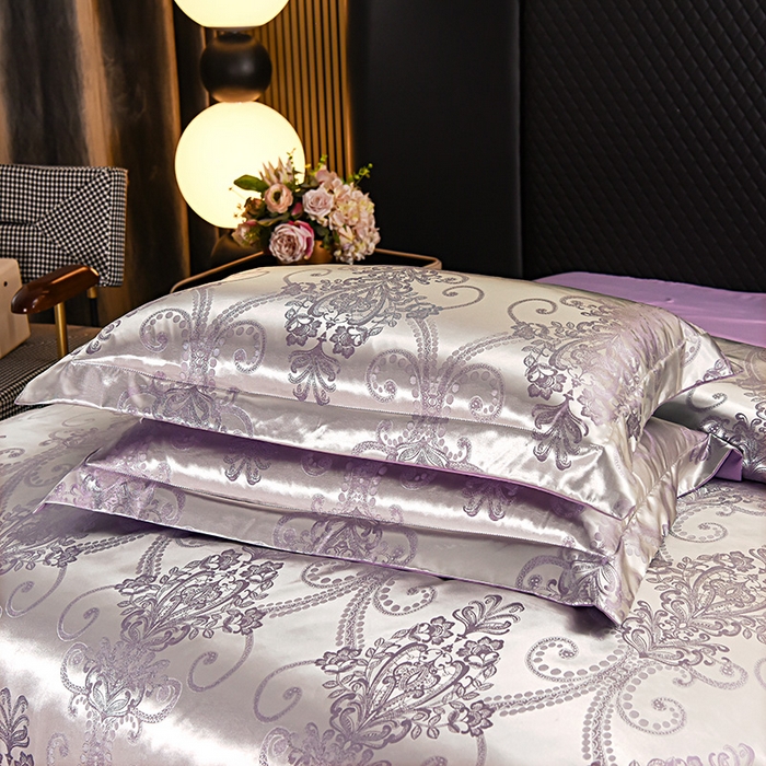 91家纺网 家纺一手货源 找家纺 优美 2025新款高克重贡缎提花四件套系列 伯爵-紫金