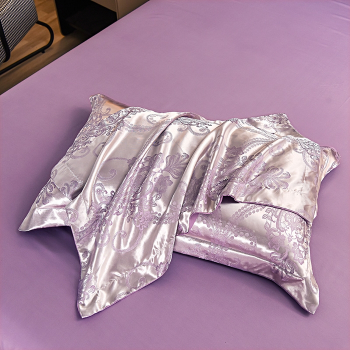 91家纺网 家纺一手货源 找家纺 优美 2025新款高克重贡缎提花四件套系列 伯爵-紫金