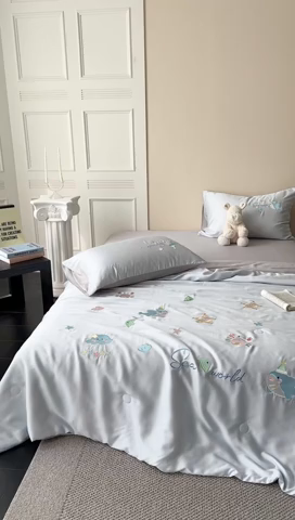 91家纺网 家纺一手货源 找家纺 柚子YOUTH 2025新款60S兰精天丝绣花大豆夏被四件套 海洋世界