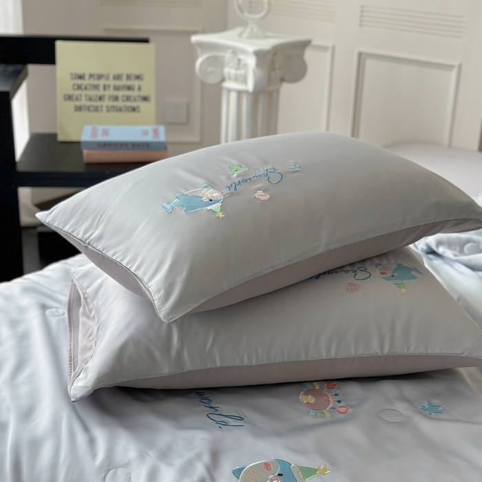 91家纺网 家纺一手货源 找家纺 柚子YOUTH 2025新款60S兰精天丝绣花大豆夏被四件套 海洋世界