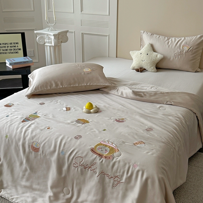 91家纺网 家纺一手货源 找家纺 柚子YOUTH 2025新款60S兰精天丝绣花大豆夏被四件套 寿司拼盘