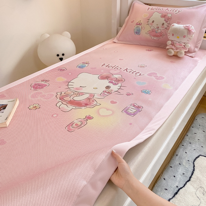 91家纺网 家纺一手货源 找家纺 蓝邻家纺 2025新款学生专用印花冰藤席 梦幻kitty猫