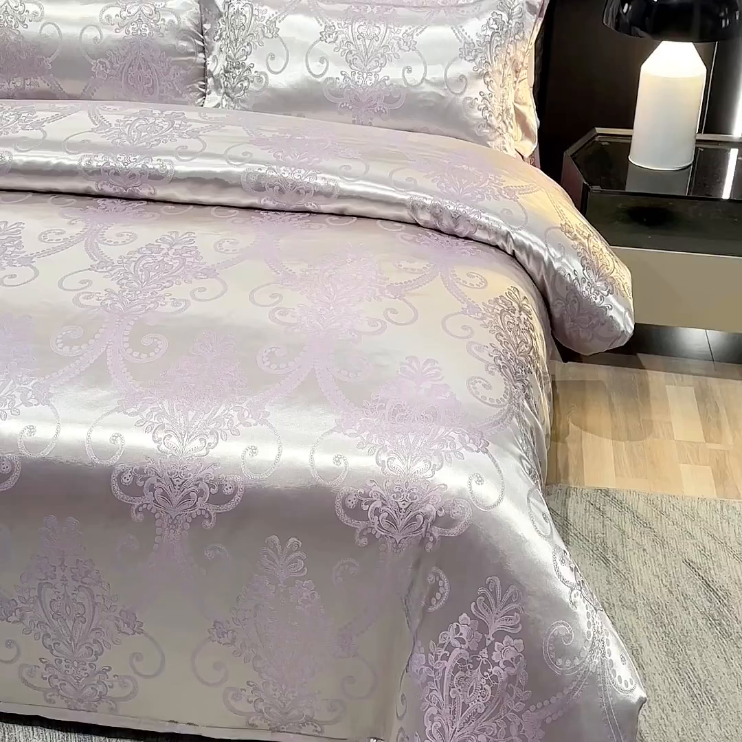 91家纺网 家纺一手货源 找家纺 优美 2025新款高克重贡缎提花四件套系列 伯爵-紫金