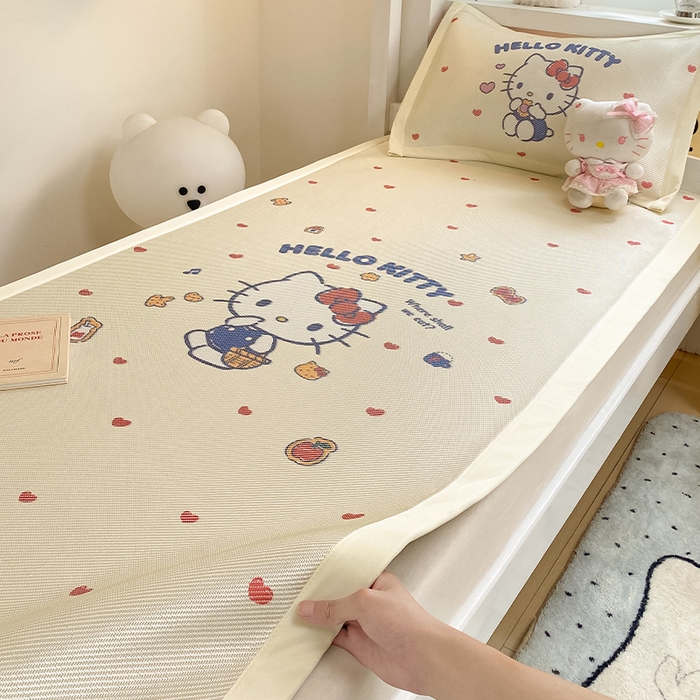 91家纺网 家纺一手货源 找家纺 蓝邻家纺 2025新款学生专用印花冰藤席 hellokitty