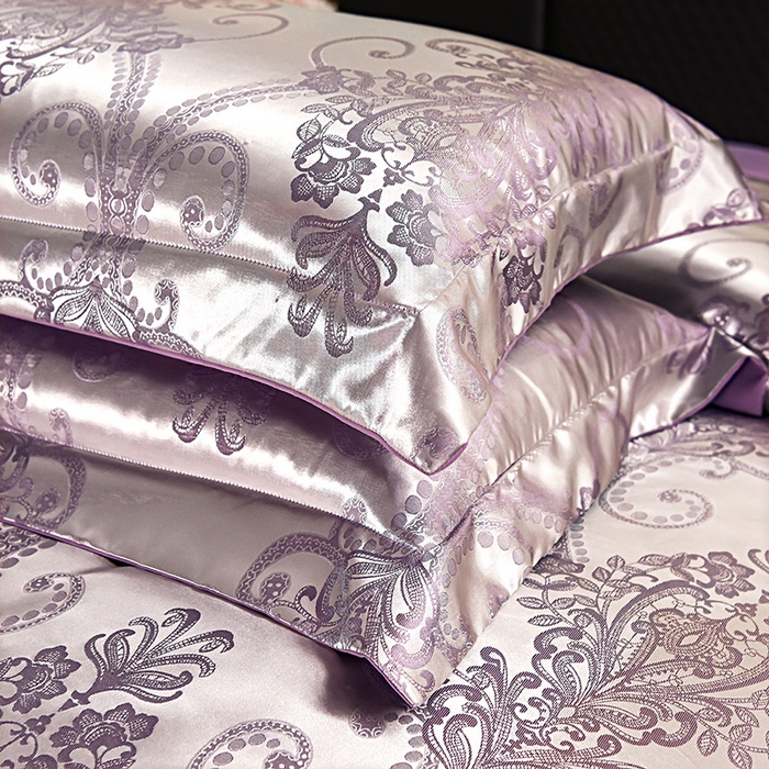 91家纺网 家纺一手货源 找家纺 优美 2025新款高克重贡缎提花四件套系列 花都绽放-漂白