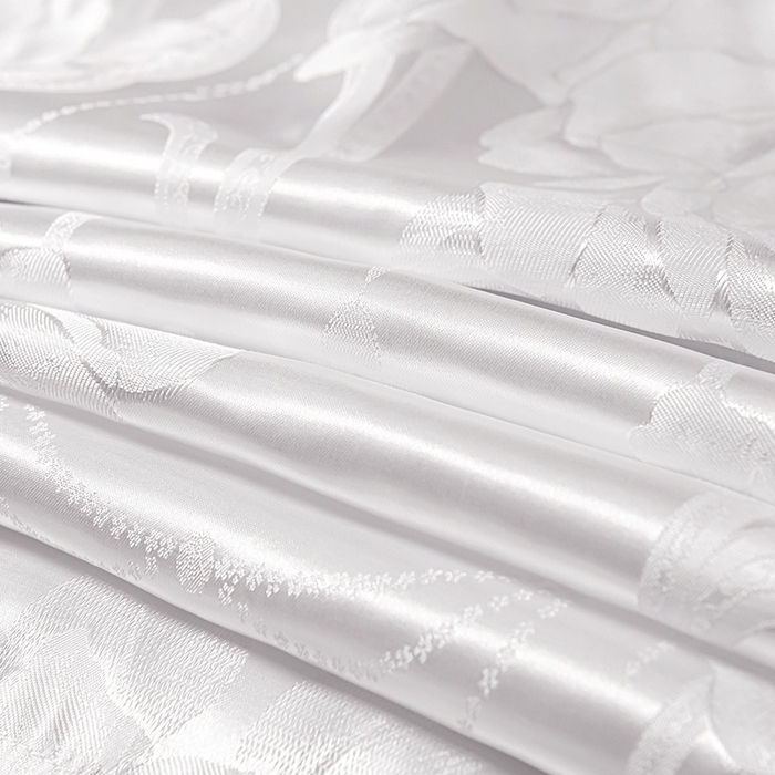 91家纺网 家纺一手货源 找家纺 优美 2025新款高克重贡缎提花四件套系列 花都绽放-漂白