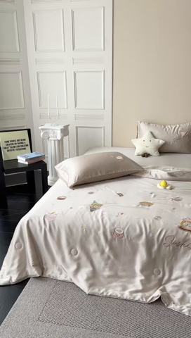 91家纺网 家纺一手货源 找家纺 柚子YOUTH 2025新款60S兰精天丝绣花大豆夏被四件套 寿司拼盘