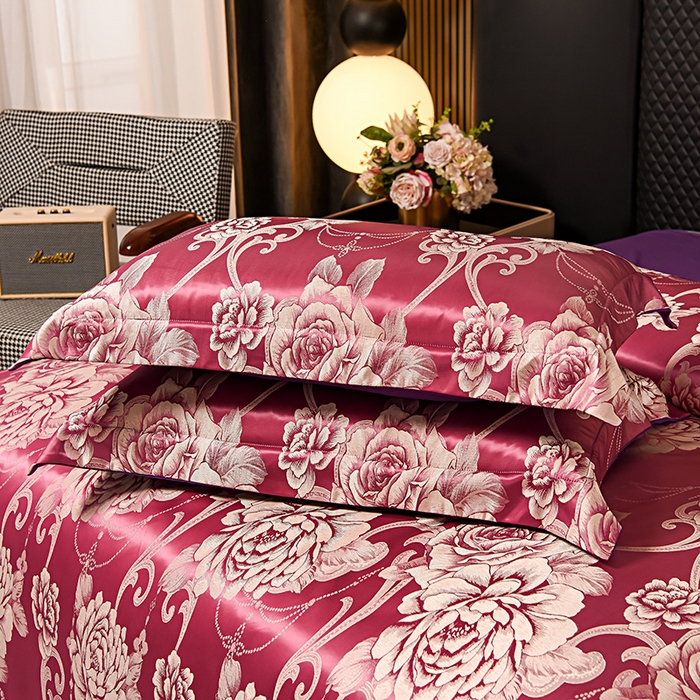 91家纺网 家纺一手货源 找家纺 优美 2025新款高克重贡缎提花四件套系列 花都绽放-紫