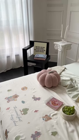 91家纺网 家纺一手货源 找家纺 柚子YOUTH 2025新款60S兰精天丝绣花大豆夏被四件套 小森林