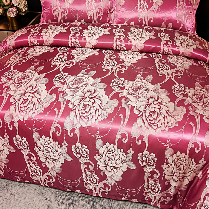 91家纺网 家纺一手货源 找家纺 优美 2025新款高克重贡缎提花四件套系列 花都绽放-紫