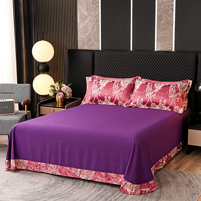 91家纺网 家纺一手货源 找家纺 优美 2025新款高克重贡缎提花四件套系列 花都绽放-紫