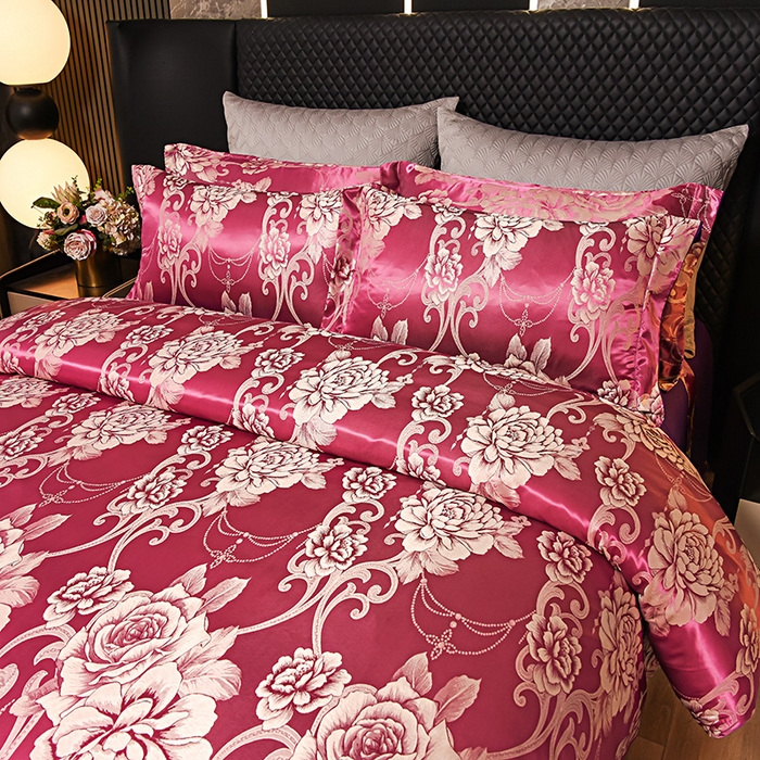 91家纺网 家纺一手货源 找家纺 优美 2025新款高克重贡缎提花四件套系列 花都绽放-紫