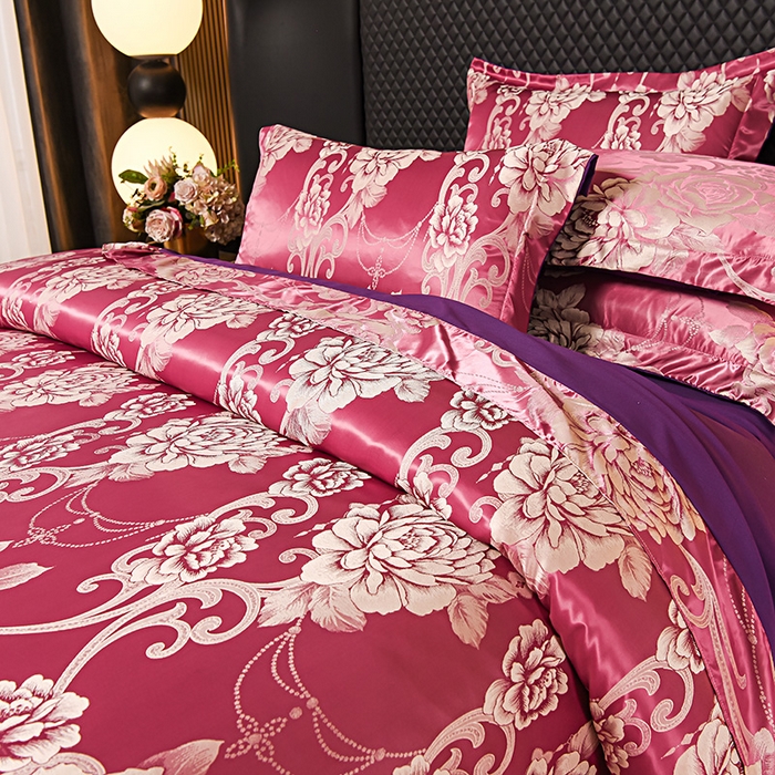 91家纺网 家纺一手货源 找家纺 优美 2025新款高克重贡缎提花四件套系列 花都绽放-紫