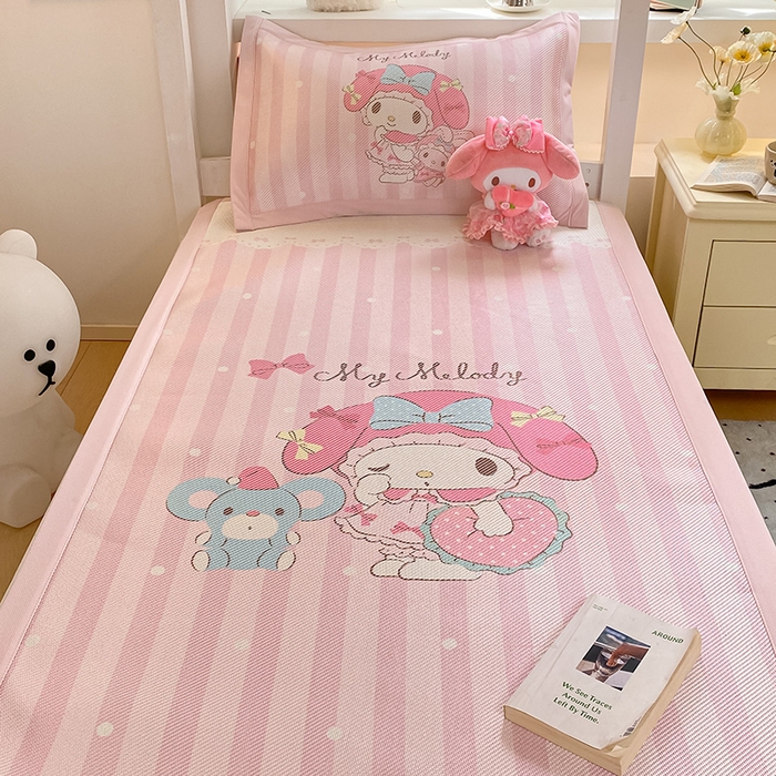 91家纺网 家纺一手货源 找家纺 蓝邻家纺 2025新款学生专用印花冰藤席 爱心美乐蒂