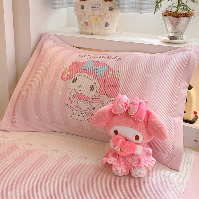 91家纺网 家纺一手货源 找家纺 蓝邻家纺 2025新款学生专用印花冰藤席 爱心美乐蒂