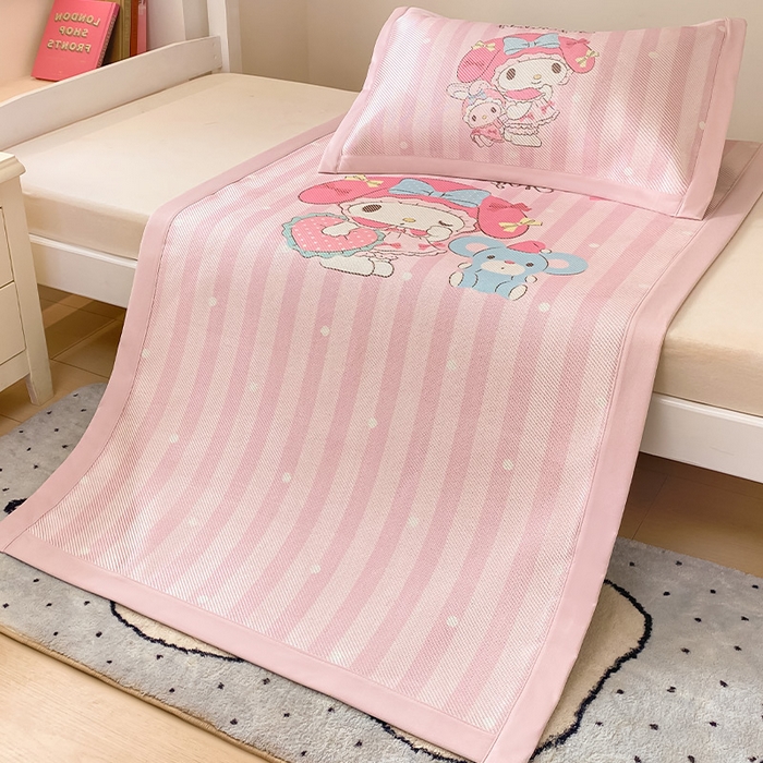 91家纺网 家纺一手货源 找家纺 蓝邻家纺 2025新款学生专用印花冰藤席 爱心美乐蒂