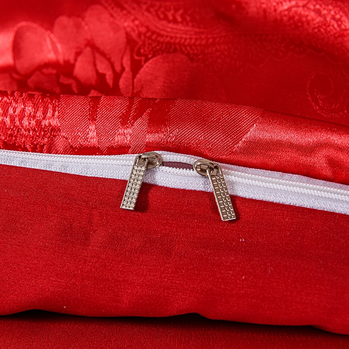 91家纺网 家纺一手货源 找家纺 优美 2025新款高克重贡缎提花四件套系列 花间飞舞-大红