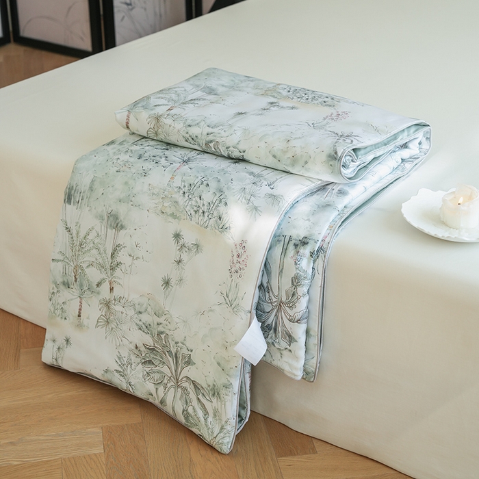 91家纺网 家纺一手货源 找家纺 禾时 2025新款60支奥地利进口兰精天丝数码印花夏被空调被夏凉被薄被子 丛林幻想-绿