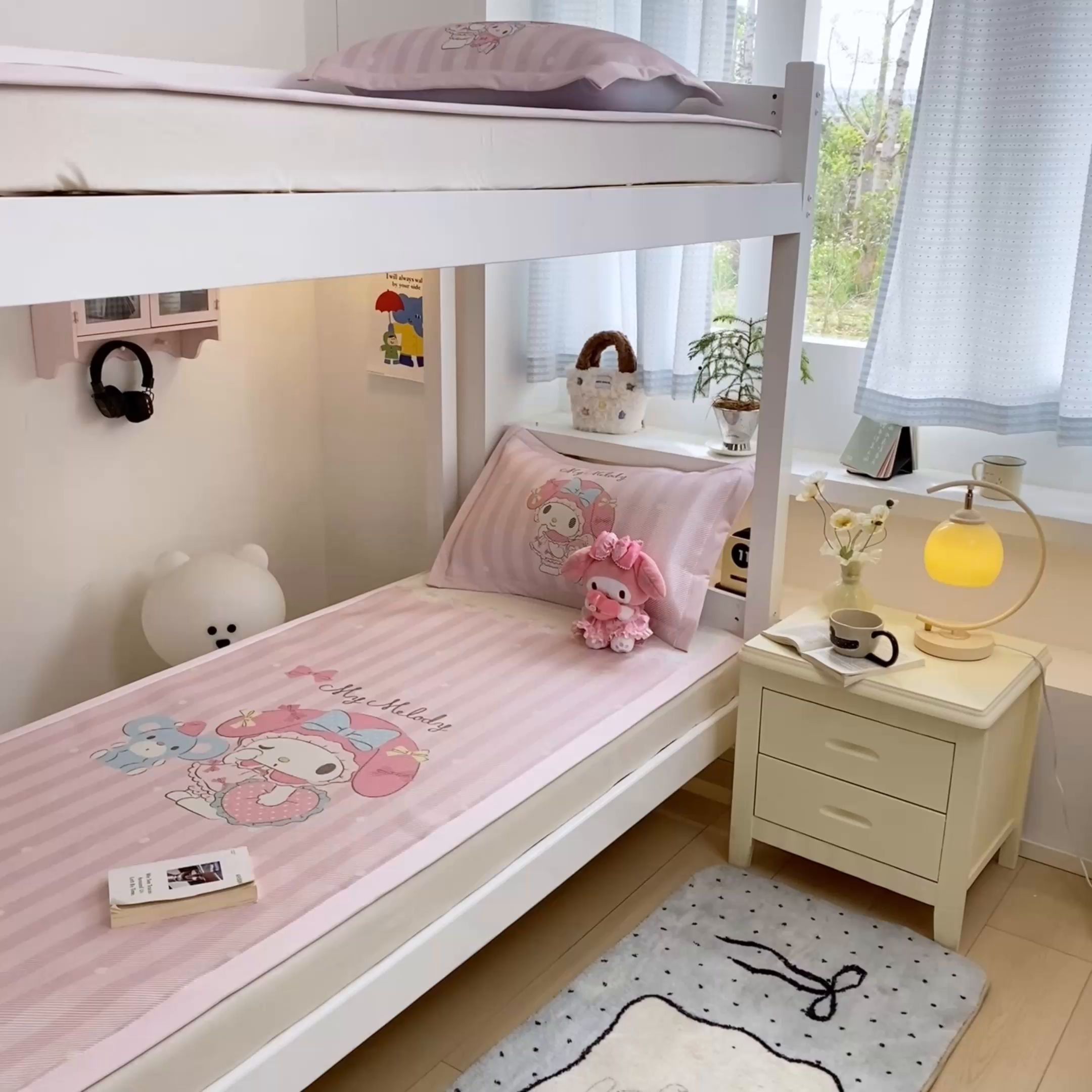 91家纺网 家纺一手货源 找家纺 蓝邻家纺 2025新款学生专用印花冰藤席 爱心美乐蒂