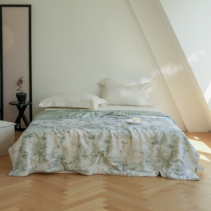 91家纺网 家纺一手货源 找家纺 禾时 2025新款60支奥地利进口兰精天丝数码印花夏被空调被夏凉被薄被子 丛林幻想-绿