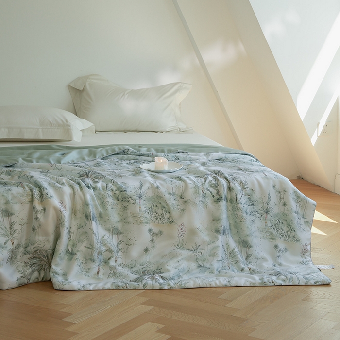 91家纺网 家纺一手货源 找家纺 禾时 2025新款60支奥地利进口兰精天丝数码印花夏被空调被夏凉被薄被子 丛林幻想-绿