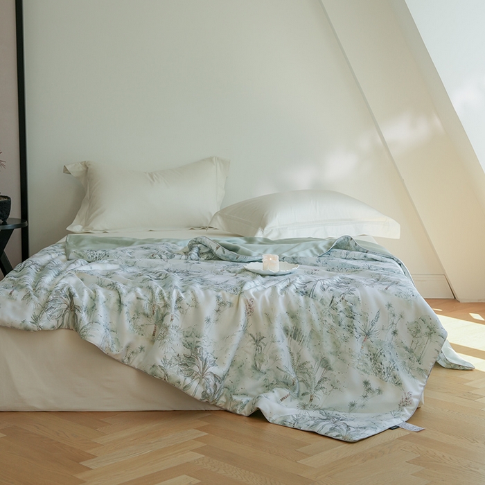 91家纺网 家纺一手货源 找家纺 禾时 2025新款60支奥地利进口兰精天丝数码印花夏被空调被夏凉被薄被子 丛林幻想-绿