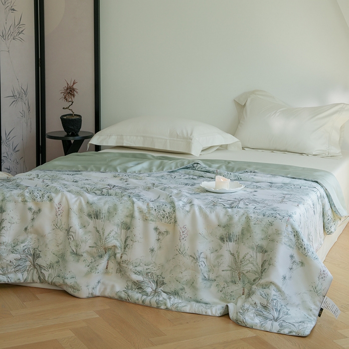 91家纺网 家纺一手货源 找家纺 禾时 2025新款60支奥地利进口兰精天丝数码印花夏被空调被夏凉被薄被子 丛林幻想-绿