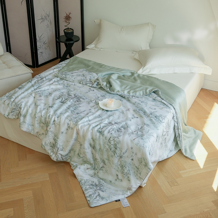 91家纺网 家纺一手货源 找家纺 禾时 2025新款60支奥地利进口兰精天丝数码印花夏被空调被夏凉被薄被子 丛林幻想-绿